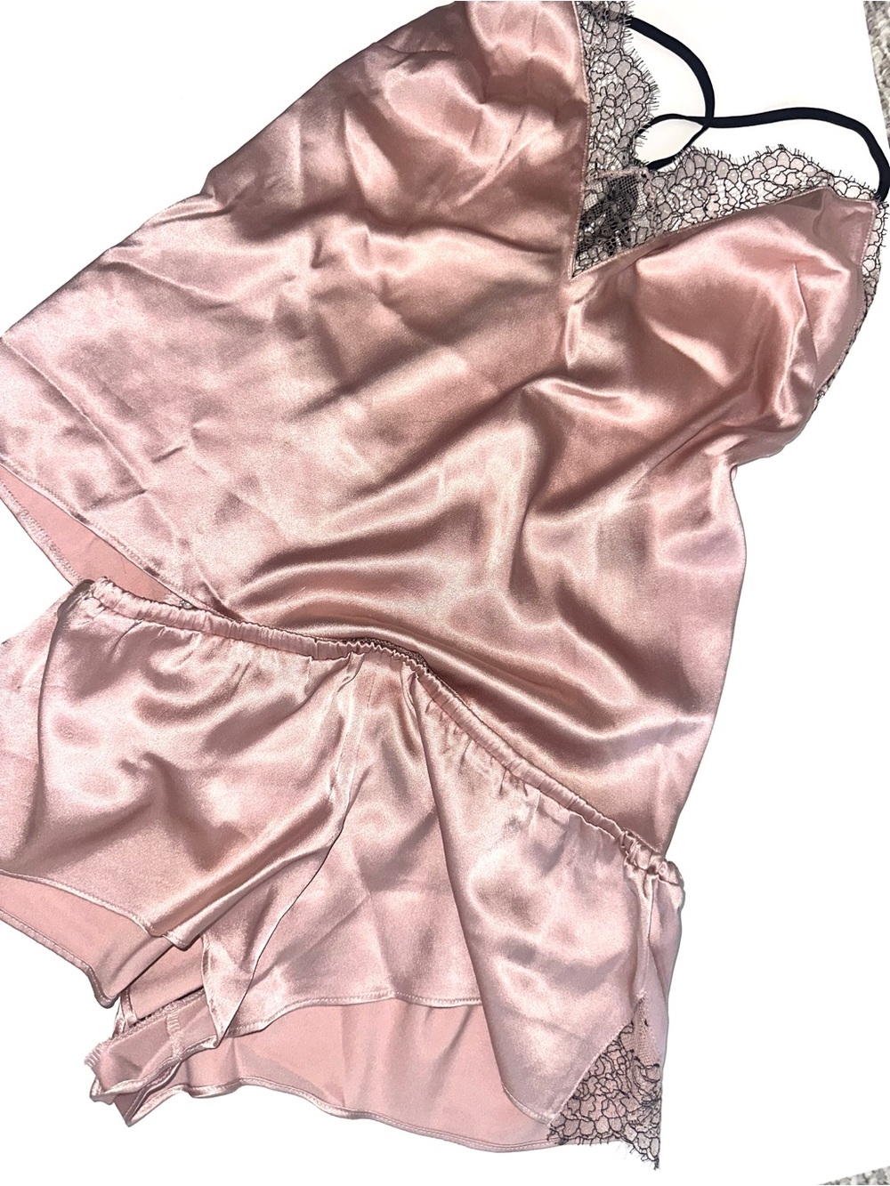 Victorias Secret Satin Lace-Trim Sleep Cami & Shorts Set - Dusty Rose